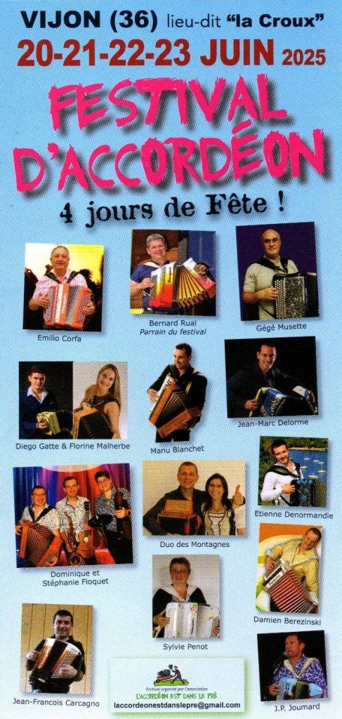 Festival d'accordéon de VIJON (36), du 20 au 23 juin 2025