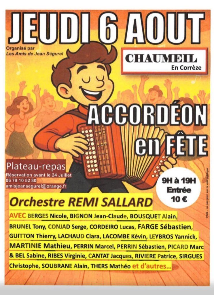 GRAND GALA DANSANT en plein air " ACCORDEON EN FETE"  Jeudi 6 Août 2026 à CHAUMEIL (19)