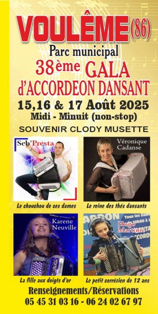 38ème Gala d'accordéon de Voulême (86), du 15 au 17 août 2025