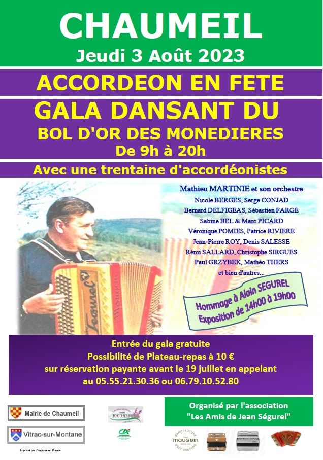 Gala d'Accordéon à Chaumeil (19), le Jeudi 3 août 2023, de 9h à 20h