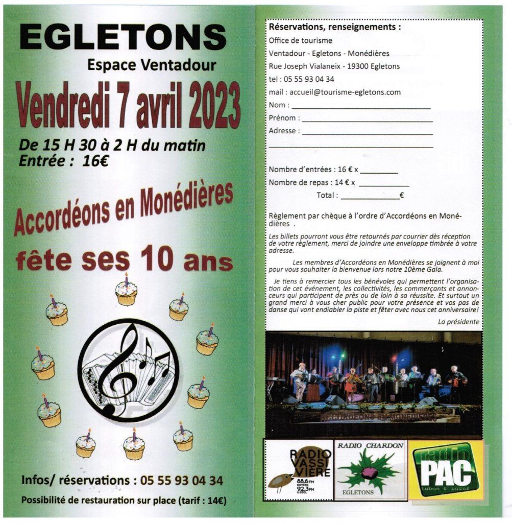  Gala des 10 ans Accordéons en Monédières à EGLETONS (19) – Vendredi 7 avril 2023 